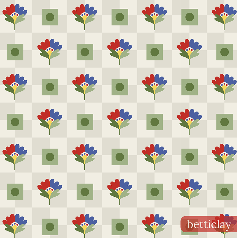 betticlay surface pattern design: seamless floral pattern: Grandma's Kitchen collection, From the Forties colorway.