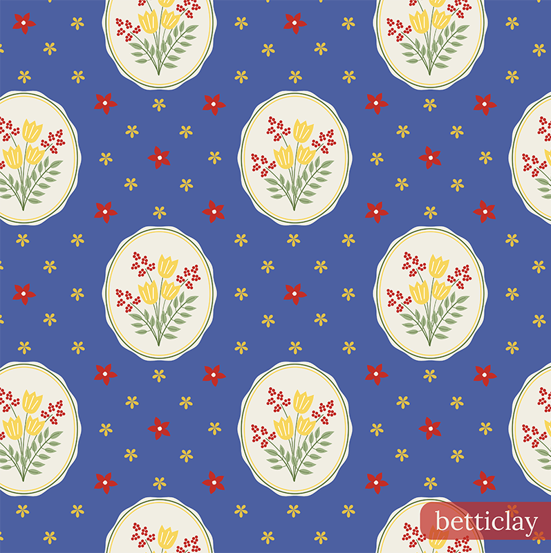 betticlay surface pattern design: seamless floral pattern: Grandma's Kitchen collection, From the Forties colorway.
