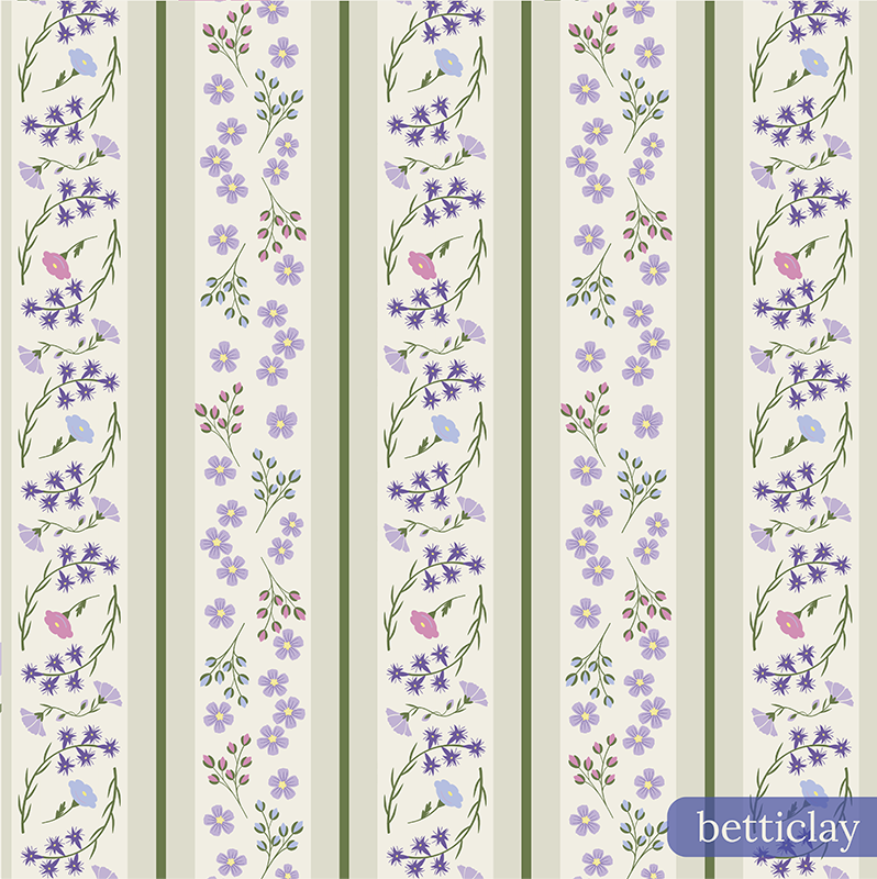 betticlay surface pattern design: seamless floral pattern: Prairie Bouquet collection, In the Spring colorway.